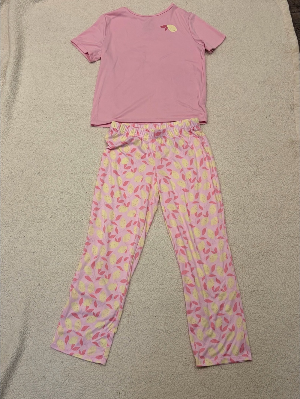 Cat & Jack Pink Lemon Print Pajama Set (Size L 10/12)